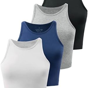 Kole Meego 4 Pack Cotton Crop Tops for Women Workout Cropped Tank Top