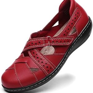 Irrefour Women’s Classic Genuine Leather Casual Loafer Cute Slip-On Fashion Closed Toe Flat Sandal Comfy Work Sandal Everyday Walking Shoe
