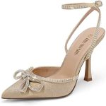 DREAM PAIRS Women’s High Heels Destiny Closed Toe Strappy Heels Sexy Rhinestone Ankle Strap Pumps Wedding Bridal Party Dress Shoes