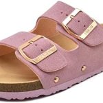 ONCAI Womens Flat Slide Sandals with Arch Support 2 Strap Adjustable Buckle Slip on Slides Shoes Non Slip Rubber Sole