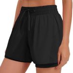 PINSPARK Athletic Shorts for Women 2 in 1 Workout Shorts High Waisted Running Short Gym Quick Dry Shorts with Pockets