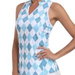 MoFiz Women Racerback Sleeveless Golf Polo Shirts V-Neck Collarless Tennis Running Tank Tops Quick Dry Athletic Casual