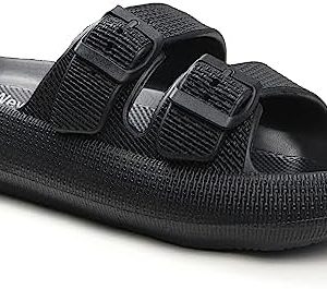 Weweya Pillow Slippers for Women and Men Non Slip Sandals Shower Slides – Adjustable Buckles – Cushioned Thick Sole