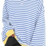 PANOZON Women Striped Oversized Sweatshirt Color Block Long Sleeve Shirt Crew Neck Casual Loose Pullover Y2K Top