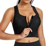 Ursexyly Women’s Zip Front Closure Sports Bra Longline Racerback Workout Crop Tank Tops Padded Wirefree Support Gym Yoga Bra