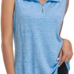 Viracy Women’s Zip Up Golf Workout Tank Tops Sleeveless Quick Dry Athletic Polo Shirts
