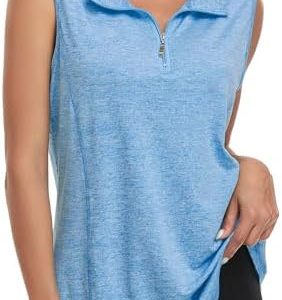 Viracy Women’s Zip Up Golf Workout Tank Tops Sleeveless Quick Dry Athletic Polo Shirts