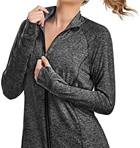 Zamowoty Women’s Long Sleeve Shirts Workout Jacket Full Zip UPF50+ Sun Protection Quick Dry Athletic Hiking Running Tops