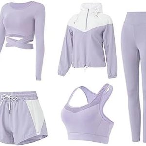 5 PCS Workout Sets for Women Athletic Exercise Gym Clothes Yoga Running Outfit Activewear Sets Tracksuit