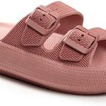 Weweya Pillow Slippers for Women and Men Non Slip Sandals Shower Slides – Adjustable Buckles – Cushioned Thick Sole