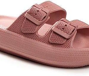 Weweya Pillow Slippers for Women and Men Non Slip Sandals Shower Slides – Adjustable Buckles – Cushioned Thick Sole