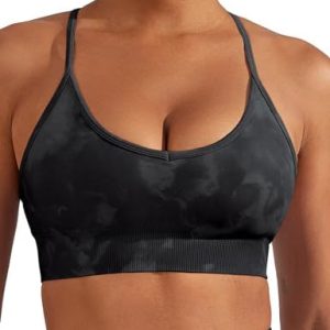 YEOREO Backless Sports Bra for Women Jada Seamless Padded V Neck Workout Bra Strappy Criss Cross Screen Print Yoga Crop Tops