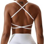 Qmttoae Sports Bras Women Strappy Backless Sports Bra Fitness Criss Cross Back Yoga Bra with Removable Padded Gym Workout Top