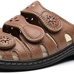 Goellen Women’s Classic Leather Sandals Slide Casual Sandals with Arch Support Adjustable Hook and Loop Straps Slip-On Shoes Outdoor 2024