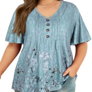 Tanst Sky Womens Plus Size Tops Ruffle Sleeve V Neck Shirts Casual Summer Tunic Blouses XL-5XL