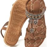 Womens Sandals Dressy Flats：Casual Jeweled Bohemian Beach Sandals Comfort Walking Shoes for Woman
