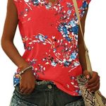 WNEEDU Womens Tops Summer V Neck T-Shirt Casual Cap Short Sleeve V Neck Loose Fit Tank Tops