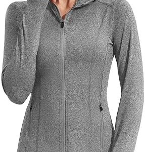 Pinspark Women’s Athletic Jackets Full Zip Up Lightweight Workout Jacket Running Gym Yoga Sports Tops with Thumb Holes