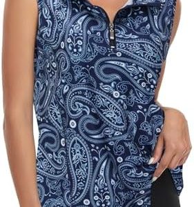 Viracy Women’s Zip Up Golf Workout Tank Tops Sleeveless Quick Dry Athletic Polo Shirts