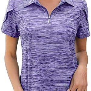 Viracy Womens Golf Polo Shirts 1/4 Zip Up Overlap Short Sleeve Quick Dry Workout Tops
