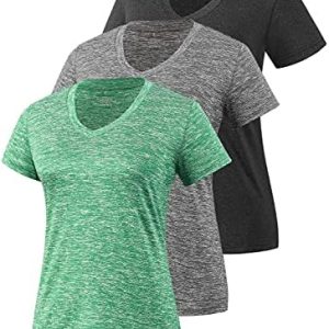 Cosy Pyro 3 Pack Women’s Short Sleeve Dry Fit T-Shirts Moisture Wicking Athletic V-Neck Gym Tee Exercise Yoga Tops
