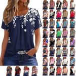 Womens Tops 2024 Summer Short Sleeve T Shirts Dressy Casual Button Decor Tops Trendy Floral Graphic Blouse Cute Boho Tees