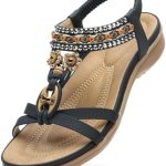 Littleplum Womens Sandals Arch Support Bohemian T-Strap Flower Rhinestone Sandals Women’s Non Slip Summer Beach Flat Sandals