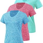 Cosy Pyro 3 Pack Women’s Short Sleeve Dry Fit T-Shirts Moisture Wicking Athletic V-Neck Gym Tee Exercise Yoga Tops