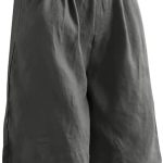 Womens Summer Cotton Linen Bermuda Shorts Elastic Waist Wide Leg Shorts Fashion Loose Knee Length Shorts Casual Beach Shorts