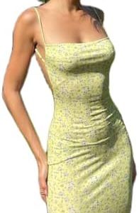 Women Cutout Backless Maxi Dress Sexy Sleeveless Split Cocktail Dresses Bodycon Spaghetti Strap Long Dress Party