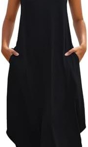 Zilcremo Women Casual Summer Sleeveless Dress Beach Sundress Split Tshirt Long Dresses with Pockets