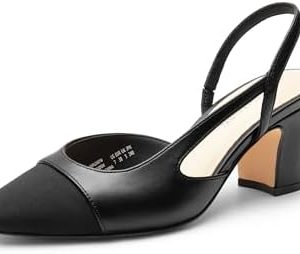 DREAM PAIRS Women’s Closed Round Toe Low Chunky Heels Block Slingback Splicing Fashion Comfortable Casual Pumps Shoes