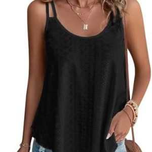 RIROW Womens Tank Tops Eyelet Embroidary Sleeveless Spaghetti Strap Casual Boho Cami 2024 New S-3XL