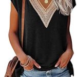 isermeo Womens Cap Sleeve Summer Tops Trendy Tank Tops Lace V Neck Loose Fit Shirts S-XXL