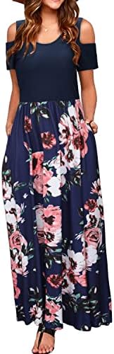 STYLEWORD Womens Summer Dresses Trendy 2024 Cold Shoulder Casual Floral Spring Long Maxi Beach Dress Wedding Guest