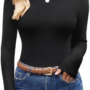 Ekouaer Women’s Turtleneck Shirts Long Sleeves Tees Lightweight Thermal Underwear Tops Ribbed Pullover Sweater S-XXL