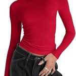 Zeagoo Women Solid Slim T-Shirt Casual Crew Neck Long Sleeve Versatile T-Shirt Going Out Crop Tops