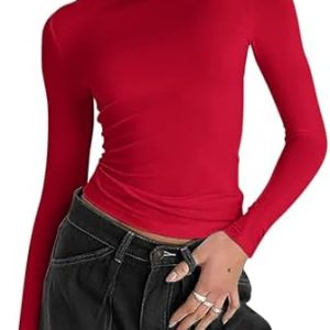 Zeagoo Women Solid Slim T-Shirt Casual Crew Neck Long Sleeve Versatile T-Shirt Going Out Crop Tops