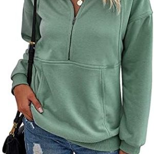 RANPHEE Womens Long Sleeve Tops Lapel Zipper Casual Sweatshirt Loose Pullover Shirts Activewear Running Jacket